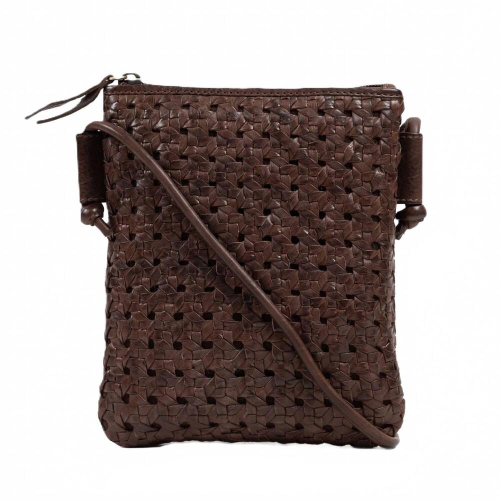 NEW LUZIA women's traveler rattan leather crossbody bag in brown